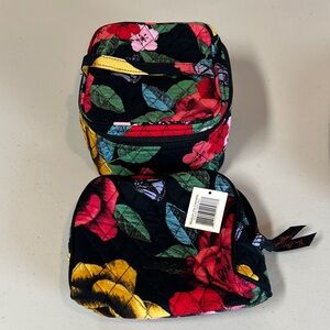 Vera Bradley Havana Rose Medium Cosmetic & Large Train Style Case NEW
